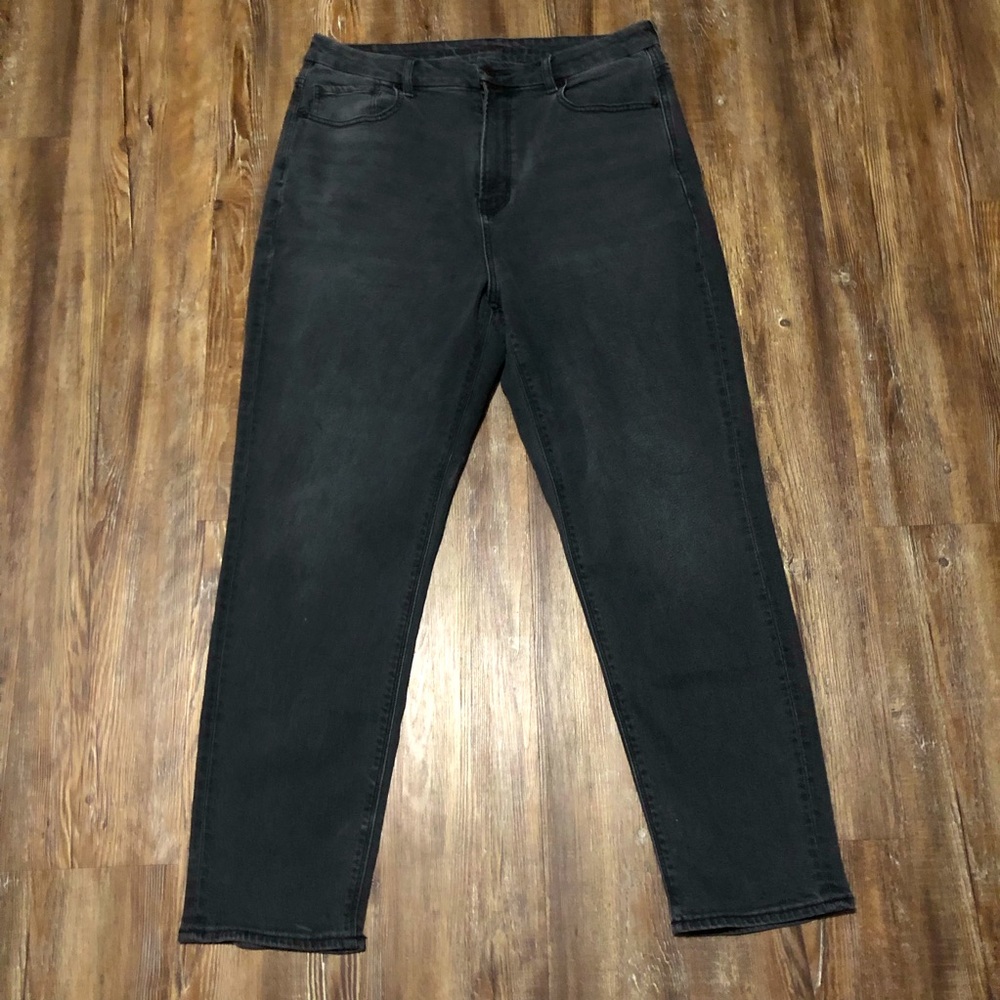 American Eagle Curvy Mom Jeans Women's 12 Black High Rise Plus Stretch Denim